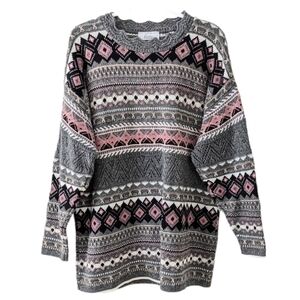 Vintage Eaton wool blend floral knit granny sweater dark green Large i1